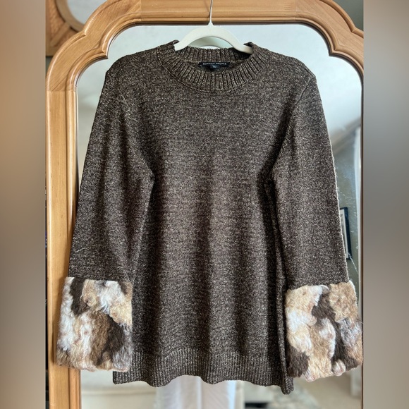 Boston Proper Dark Brown Sweater with Faux Fur Cuffs - Picture 2 of 5